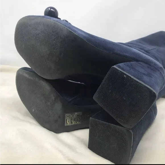 Tory Burch Addison Blue Suede Tall Boots Womens size 8M Royal Navy #44914 Zip Up - Picture 11 of 14